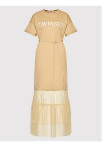 TwinSet - TWINSET Sukienka codzienna 221TP2541 Beżowy Regular Fit. Okazja: na co dzień. Kolor: beżowy. Materiał: bawełna. Typ sukienki: proste. Styl: casual