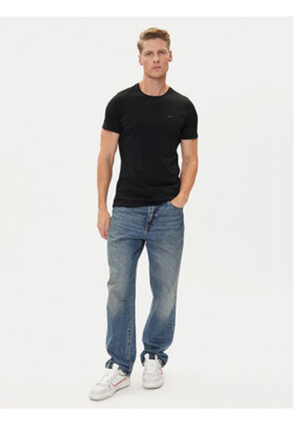 Tommy Jeans T-Shirt DM0DM04411 Czarny Slim Fit. Kolor: czarny. Materiał: bawełna