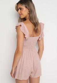 Born2be - Jasnoróżowy Kombinezon Bawełniany na Ramiączkach z Falbanką i Krótkimi Nogawkami Liadia. Kolor: różowy. Materiał: bawełna. Długość rękawa: na ramiączkach. Długość: krótkie. Styl: klasyczny #6