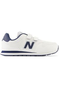 Buty dziecięce New Balance GV500WN1 – białe. Okazja: na uczelnię. Zapięcie: rzepy. Kolor: biały. Materiał: materiał, skóra, syntetyk. Szerokość cholewki: normalna. Sport: turystyka piesza #1