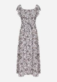 Born2be - Ciemnoszara Sukienka Hiszpanka z Bawełną w Kwiaty Mreova. Okazja: na co dzień. Typ kołnierza: dekolt hiszpanka. Kolor: szary. Materiał: bawełna. Wzór: kwiaty. Styl: elegancki, casual, klasyczny #6