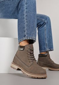 Born2be - Bordowe Klasyczne Botki Traperki ze Sznurowaną Cholewką Anevitte. Okazja: na co dzień, na spacer. Kolor: czerwony. Materiał: jeans, dzianina. Szerokość cholewki: normalna. Wzór: aplikacja. Styl: klasyczny #5