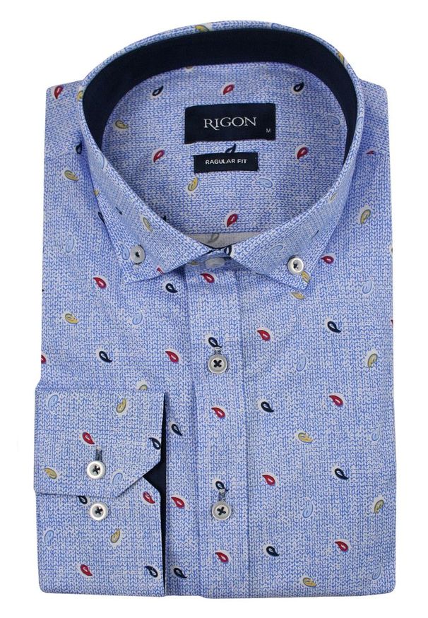 Niebieska elegancka koszula Rigon paisley, do pracy