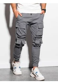 Ombre Clothing - Spodnie męskie joggery P995 - szare - XXL. Kolor: szary. Materiał: bawełna, elastan #3