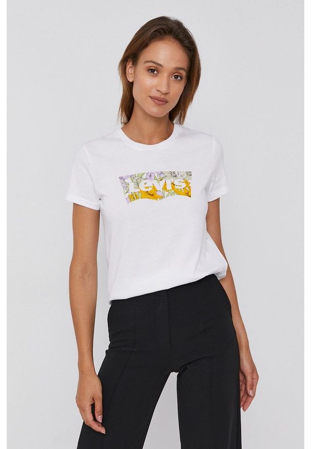 Levi's® - Levi's T-shirt bawełniany kolor biały. Okazja: na spotkanie biznesowe, na co dzień. Kolor: biały. Materiał: bawełna. Wzór: nadruk. Styl: biznesowy, casual
