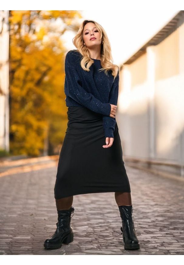 Sinsay - Sweter - granatowy. Kolor: niebieski. Długość rękawa: długi rękaw. Długość: długie. Wzór: ażurowy