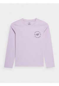 4f - Longsleeve z nadrukiem dziewczęcy. Kolor: fioletowy. Materiał: bawełna. Długość rękawa: długi rękaw. Wzór: nadruk