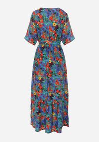 Renee - Niebiesko-Zielona Sukienka z Wiskozy Lylian. Kolor: niebieski. Materiał: wiskoza. Wzór: aplikacja, kwiaty. Sezon: lato. Typ sukienki: kopertowe. Styl: elegancki, retro. Długość: maxi #7