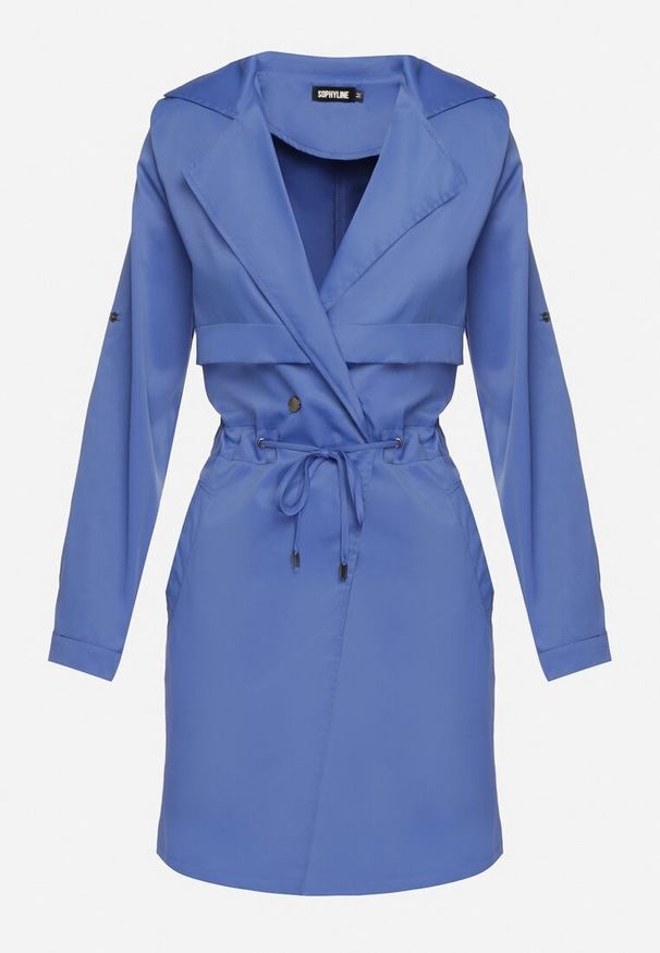 Born2be - Granatowa Kurtka Parka z Klasycznym Kołnierzem Ściągana w Pasie Troczkiem Revapia. Okazja: na randkę, do pracy, na spacer. Kolor: niebieski. Styl: klasyczny