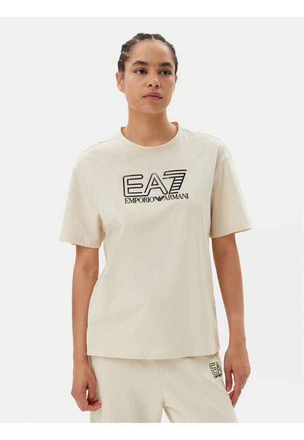 EA7 Emporio Armani T-Shirt 7W000098 AF12503 U1079 Beżowy Loose Fit. Kolor: beżowy. Materiał: bawełna