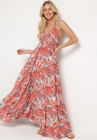 Born2be - Pomarańczowa Wiskozowa Sukienka z Wiązaniem na Szyi Ściągana pod Biustem Viseri. Okazja: na co dzień. Typ kołnierza: dekolt w kształcie V. Kolor: pomarańczowy. Materiał: wiskoza. Typ sukienki: proste. Styl: casual, elegancki #1