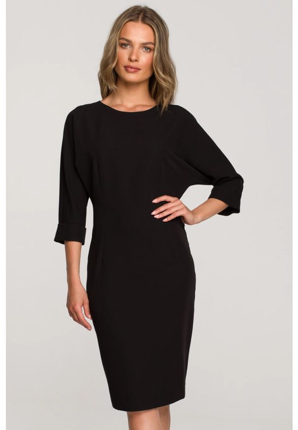 Stylove - Sukienka ołówkowa z nietoperzowymi rękawami klasyczna czarna. Okazja: do pracy, na spotkanie biznesowe. Kolor: czarny. Typ sukienki: ołówkowe. Styl: klasyczny