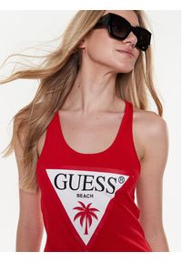 Guess Sukienka plażowa Logo E3GP03 JA914 Bordowy Regular Fit. Okazja: na plażę. Kolor: czerwony. Materiał: bawełna