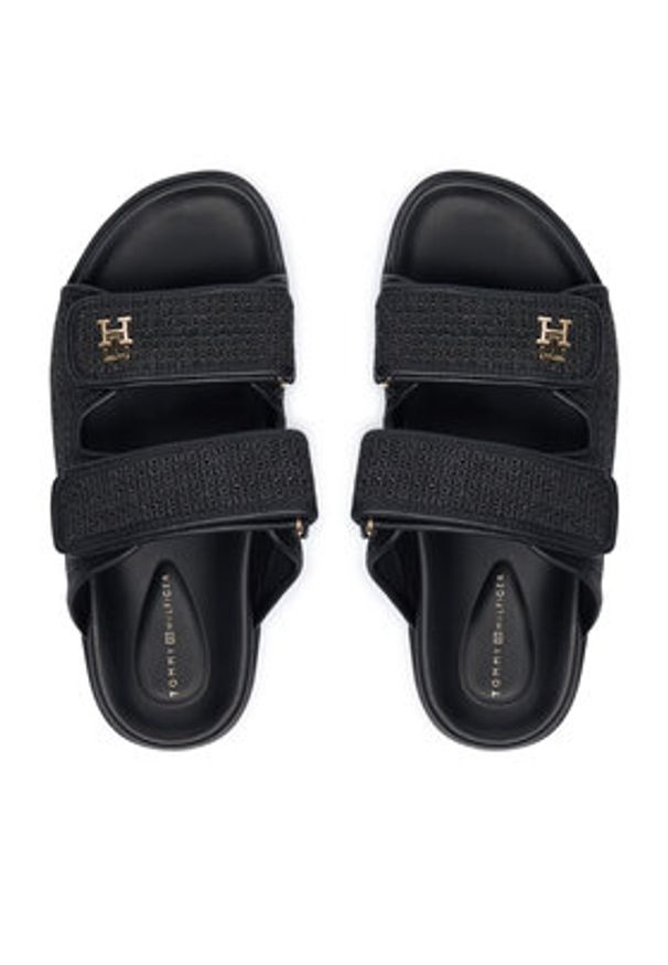 TOMMY HILFIGER - Tommy Hilfiger Klapki Double Strap Raffia FW0FW09122 Czarny. Kolor: czarny. Materiał: syntetyk