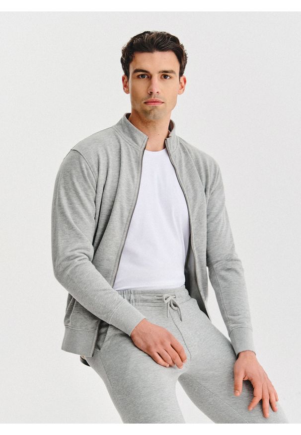 Pako Lorente - PAKO LORENTE - Szara bluza dresowa na suwak. Kolor: szary, niebieski. Materiał: dresówka. Wzór: gładki