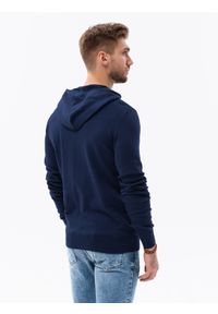 Ombre Clothing - Męska bluza dzianinowa z kapturem - ciemnoniebieska V3 B1532 - XXL. Typ kołnierza: kaptur. Kolor: niebieski. Materiał: dzianina #5