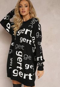 Renee - Czarno-Biały Sweter Oversize w Nadruki Nianre. Kolor: czarny. Długość rękawa: długi rękaw. Długość: długie. Wzór: nadruk. Styl: elegancki #4