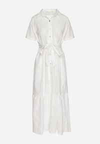 Born2be - Biała Bawełniana Koszulowa Sukienka Ażurowa z Paskiem Fevaila. Okazja: na co dzień. Kolor: biały. Materiał: bawełna. Długość rękawa: krótki rękaw. Wzór: ażurowy. Typ sukienki: koszulowe. Styl: casual, elegancki, klasyczny #6