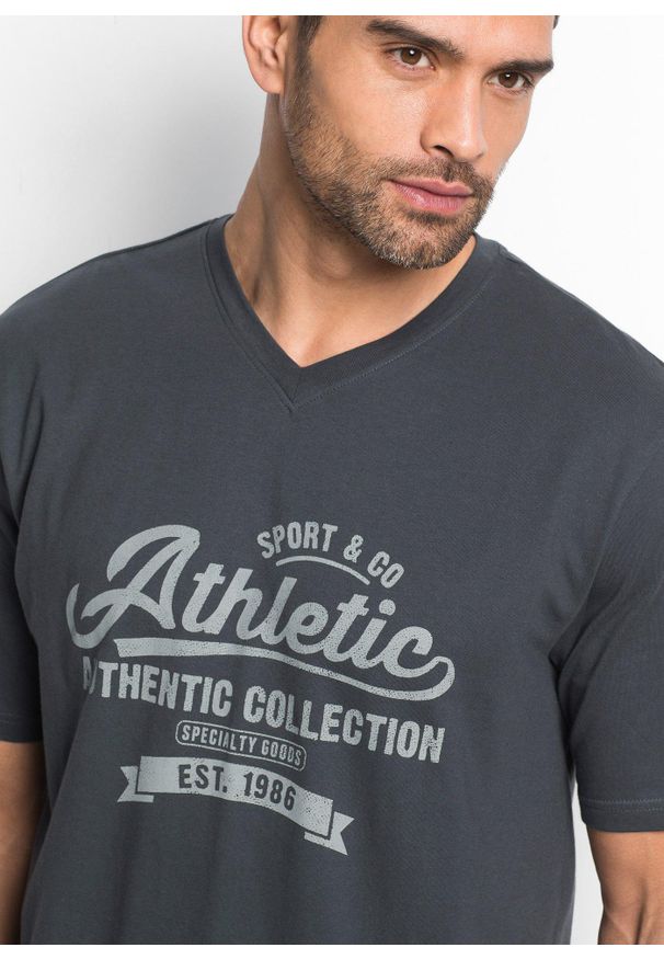 bonprix - Piżama z krótkimi spodenkami. Kolor: niebieski, szary. Długość: krótkie. Wzór: nadruk