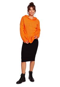 BE Knit - Wełniany sweter z kapturem pomarańczowy. Typ kołnierza: kaptur. Kolor: pomarańczowy. Materiał: wełna #2