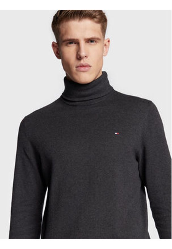 TOMMY HILFIGER - Tommy Hilfiger Golf Pima MW0MW28048 Szary Regular Fit. Typ kołnierza: golf. Kolor: szary. Materiał: bawełna