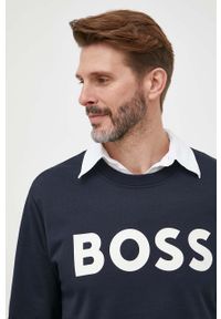 BOSS bluza bawełniana męska kolor granatowy z nadrukiem. Kolor: niebieski. Materiał: bawełna. Wzór: nadruk. Styl: klasyczny #5