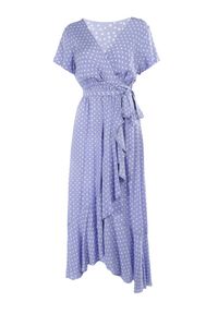 Born2be - Liliowa Sukienka Echosia. Kolor: fioletowy. Materiał: materiał. Długość rękawa: krótki rękaw. Wzór: kropki. Typ sukienki: kopertowe. Długość: maxi #4