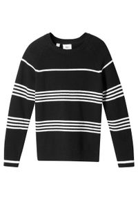 Sweter chłopięcy w paski bonprix czarno-biel wełny w paski. Kolor: czarny. Materiał: wełna. Wzór: paski. Sezon: zima #1