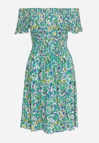 Born2be - Zielona Wiskozowa Sukienka Typu Hiszpanka z Elastyczną Gumką w Talii Anlavera. Okazja: na co dzień. Typ kołnierza: dekolt hiszpanka. Kolor: zielony. Wzór: kwiaty. Typ sukienki: proste. Materiał: wiskoza. Długość rękawa: krótki rękaw. Sezon: wiosna. Styl: casual #3