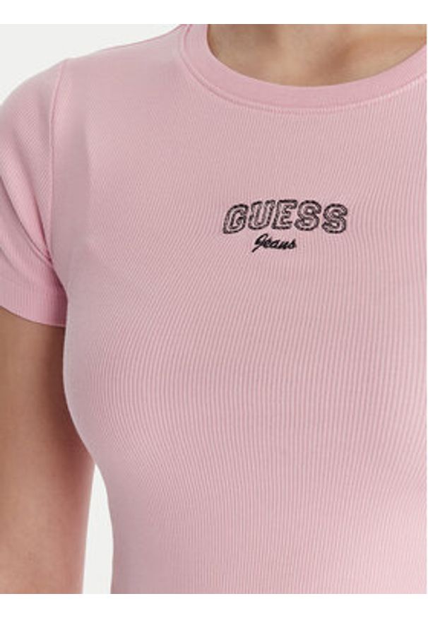 Guess Jeans T-Shirt W6RP21 KA0H1 Różowy Slim Fit. Kolor: różowy. Materiał: bawełna