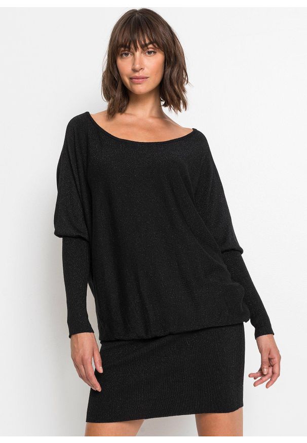bonprix - Sukienka dzianinowa z lejącej mieszanki wiskozy. Kolor: czarny. Materiał: dzianina, wiskoza. Styl: elegancki