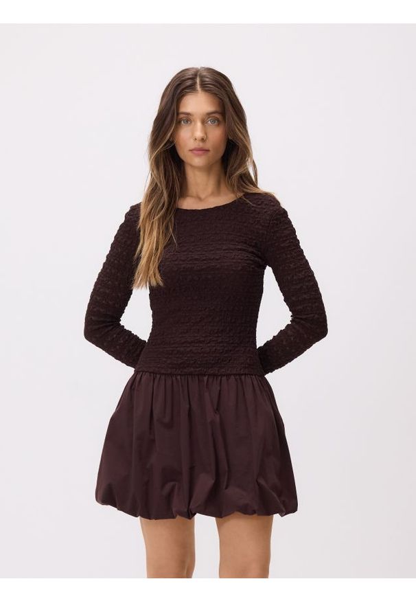 Reserved - Sukienka bombka - ciemnobrązowy. Kolor: brązowy. Materiał: dzianina, bawełna. Typ sukienki: bombki