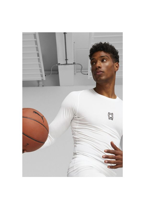 Puma - Męska koszulka z długim rękawem do koszykówki Hoops Team PUMA White. Kolor: biały. Długość rękawa: długi rękaw. Długość: długie. Sport: koszykówka