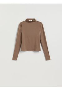 Reserved - Gładki longsleeve - brązowy. Kolor: brązowy. Materiał: dzianina, wiskoza. Długość rękawa: długi rękaw. Wzór: gładki #1