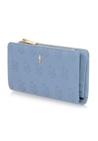 Ochnik - Duży błękitny portfel damski z tłoczeniem. Kolor: niebieski. Materiał: skóra. Wzór: kwiaty #3