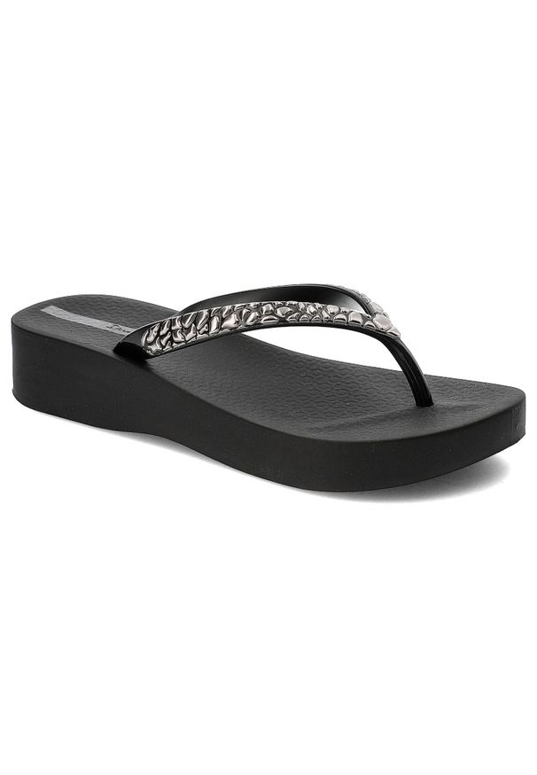 Czarne Japonki Ipanema Letnie Obuwie Damskie. Okazja: na co dzień, na plażę. Kolor: czarny. Materiał: mesh, materiał. Sezon: lato. Obcas: na platformie. Styl: elegancki, casual