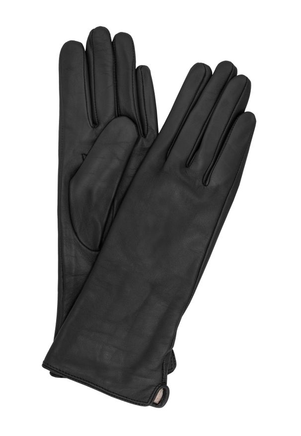 Ochnik - Długie czarne skórzane rękawiczki damskie. Kolor: czarny. Materiał: skóra. Styl: elegancki