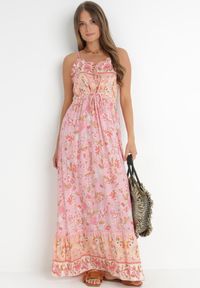 Born2be - Różowa Sukienka z Wiskozy Anastosyne. Kolor: różowy. Materiał: wiskoza. Długość rękawa: na ramiączkach. Wzór: aplikacja. Sezon: lato. Długość: maxi #6