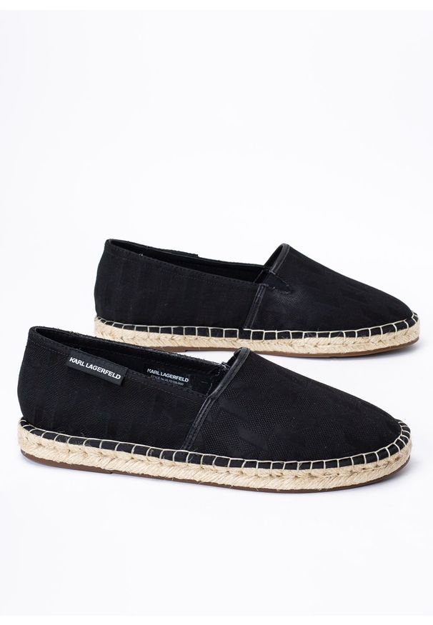 Espadryle męskie czarne Karl Lagerfeld KAMINO Monogram Slip On. Zapięcie: bez zapięcia. Kolor: czarny. Styl: klasyczny, rockowy