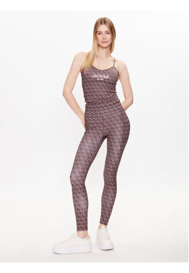 Guess Top V3YP14 MC03W Bordowy Slim Fit. Kolor: czerwony. Materiał: syntetyk