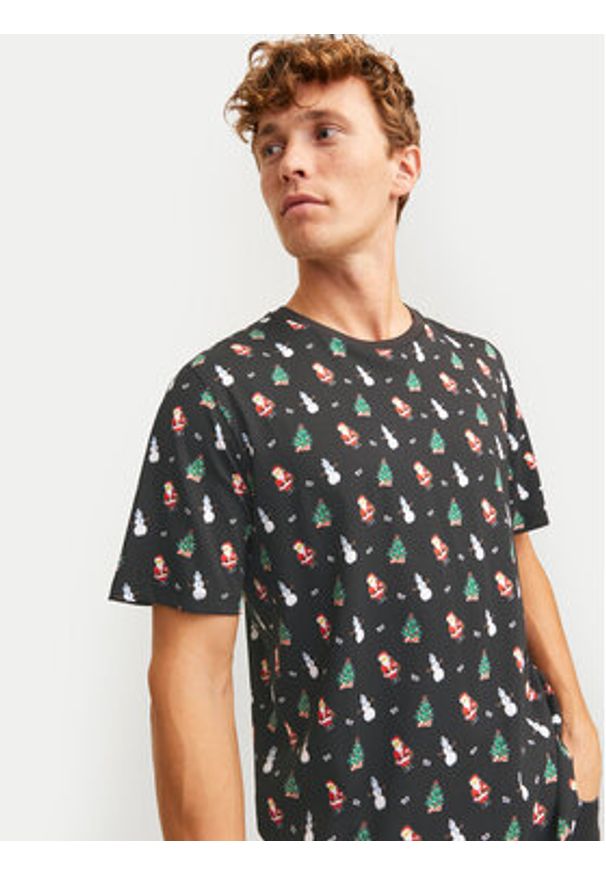 Jack & Jones - Jack&Jones T-Shirt Xmas Merry 12265399 Czarny Standard Fit. Kolor: czarny. Materiał: bawełna
