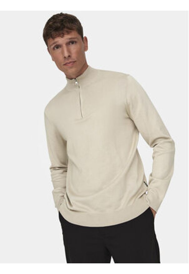 Only & Sons Sweter Wyler 22021264 Beżowy Regular Fit. Kolor: beżowy. Materiał: wiskoza