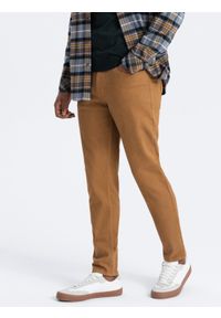 Ombre Clothing - Jeansowe spodnie męskie bez przetarć SLIM FIT - camel V10 OM-PADP-0148 - XXL. Okazja: na co dzień. Materiał: jeans. Wzór: gładki. Styl: casual, sportowy, elegancki
