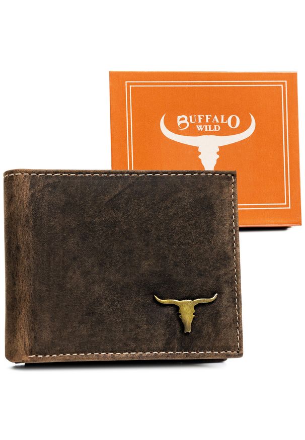 BUFFALO WILD - Portfel męski Buffalo Wild RM-05-BAW brązowy. Kolor: brązowy. Materiał: nubuk, skóra