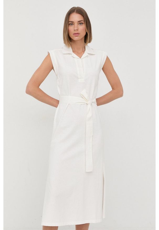 Marella sukienka kolor biały midi prosta. Okazja: na co dzień. Kolor: biały. Materiał: tkanina, dzianina. Typ sukienki: proste. Styl: casual. Długość: midi