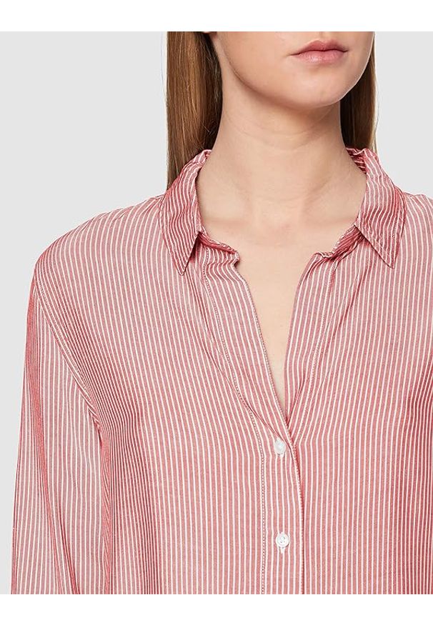 Wrangler - WRANGLER BLOUSE DAMSKA KOSZULA Z DŁUGIM RĘKAWEM PASKI FLAME RED W5Z2TIR06. Długość rękawa: długi rękaw. Długość: długie. Wzór: paski