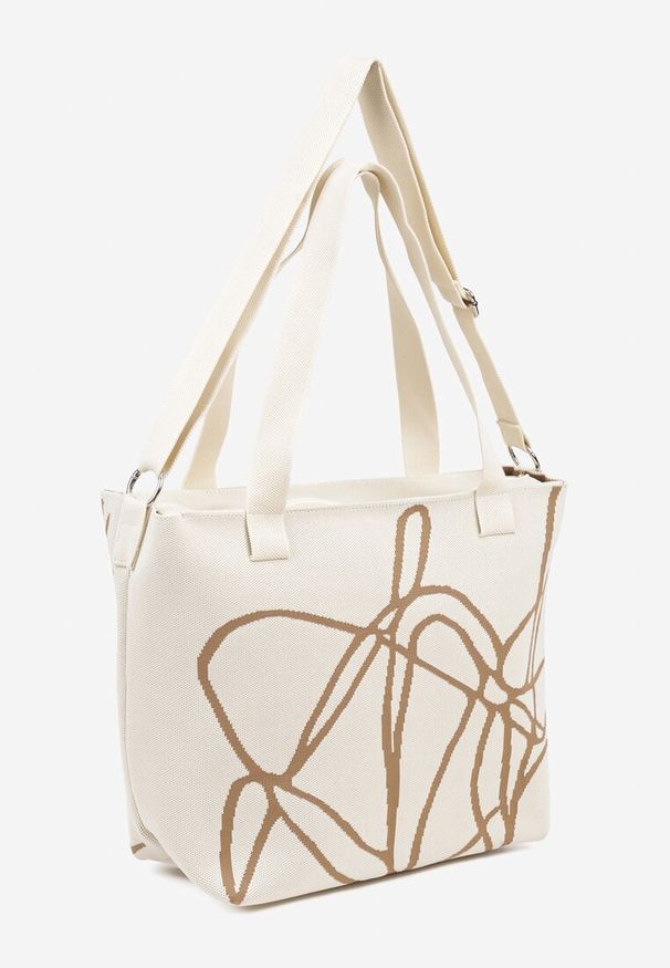 Renee - Jasnobeżowa Torebka Typu Shopper z Paskiem Crossbody w Abstrakcyjny Wzór Obelisse. Kolor: beżowy. Styl: elegancki, casual. Rodzaj torebki: na ramię