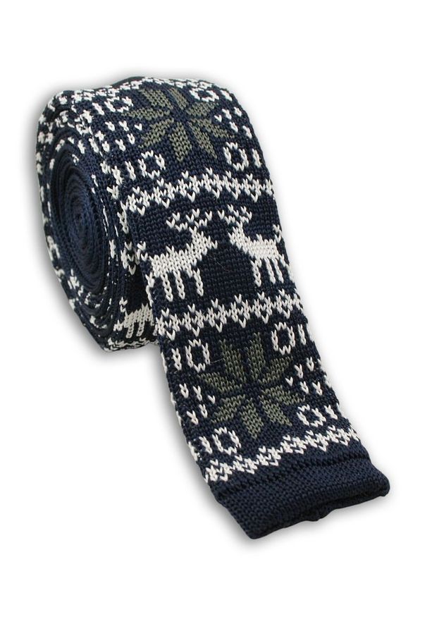 Alties - Krawat Śledź Dziergany (Knit) - Wzór Norweski - Świąteczny - ALTIES. Kolor: niebieski. Materiał: poliester. Styl: wizytowy