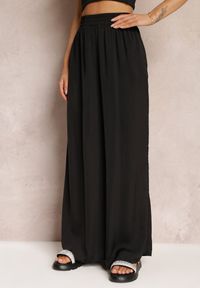 Renee - Czarne Szerokie Spodnie z Gumką w Talii Carleny. Kolor: czarny. Materiał: tkanina, wiskoza #5
