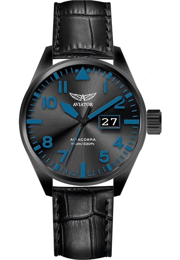 AVIATOR - Zegarek Aviator Zegarek męski Aviator V.1.22.5.188.4 czarny. Kolor: czarny